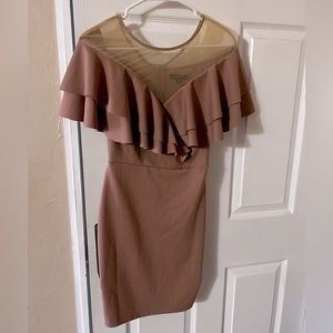 Nude/rose colored sheer/off the shoulder dress. New with tags, size small.